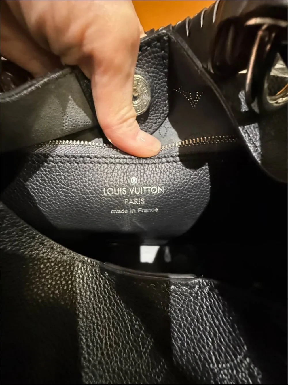 Louis Vuitton Black Embossed Leather Satchel with Braided Handle